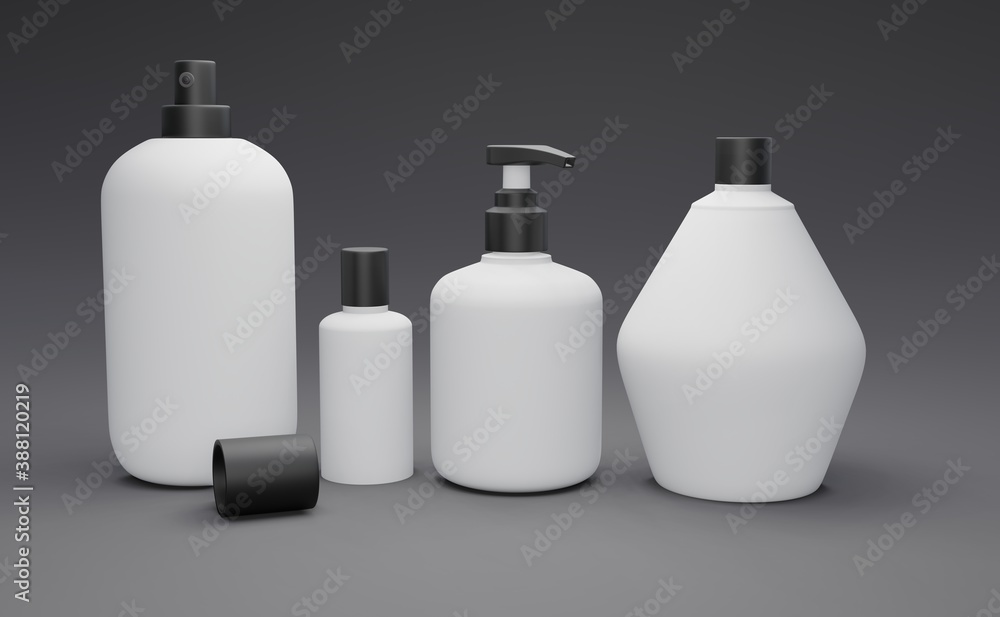 Set of empty realistic packaging for cosmetic product. Collection Blank Template Plastic Container For Cream, Probes, Paste Or Gel Mockup Packages Isolated Black background 3d illustration. Set of empty realistic packaging for cosmetic product. Collection Blank Template Plastic Container For Cream, Probes, Paste Or Gel Mockup Packages Isolated Black background 3d illustration.
