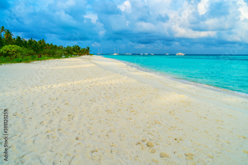 Top view of beautiful beach. Aerial drone shot of turquoise sea