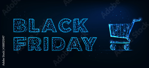 carte ou bandeau sur les "black friday" en bleu avec un caddie à coté sur un fond bleu en dégradé