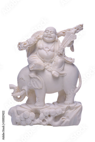 Buddha figurine on an elephant isolate on a white background