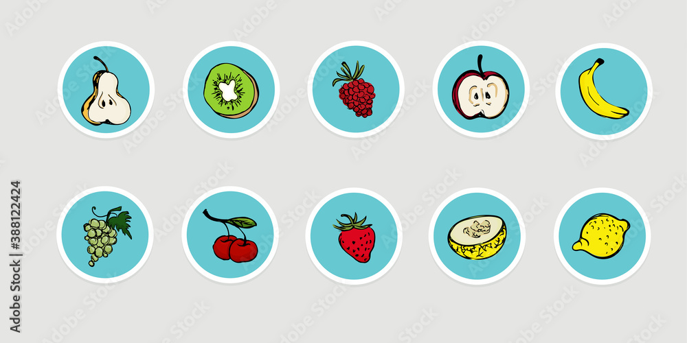Hand drawn fruit icon set, vector illustration Hand drawn fruit icon set, vector illustration
