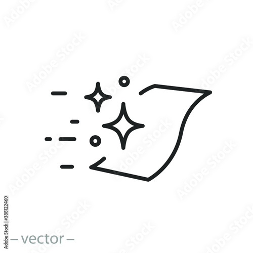 clean surface surface icon, cloth for easy polish, cleaner wipe cloth, effect shine floor, thin line symbol on white background - editable stroke vector illustration
