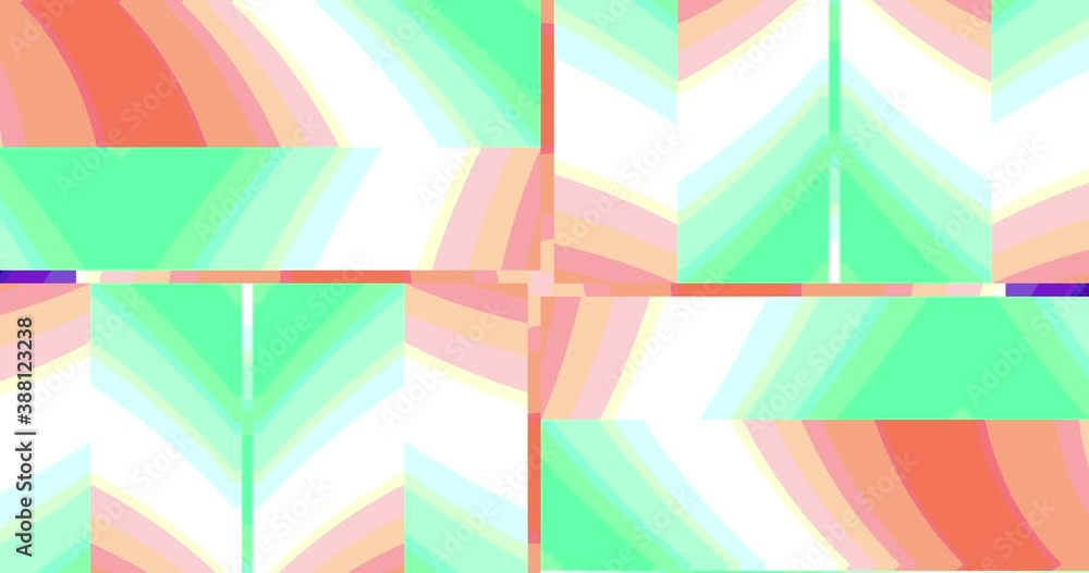 The ribbons in blue, white and orange move perpendicular to each other and form four blocks The ribbons in blue, white and orange move perpendicular to each other and form four blocks