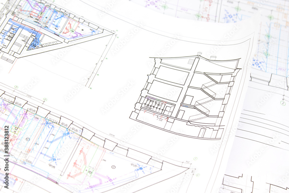 Architectural design, drawings, drawings are lying on the table. Construction Fund, engineering tools. top view Architectural design, drawings, drawings are lying on the table. Construction Fund, engineering tools. top view
