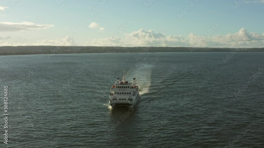 Aerial view of a ferry on the high seas as the ship sails towards the port in Gdansk, Poland. Aerial view of a ferry on the high seas as the ship sails towards the port in Gdansk, Poland.