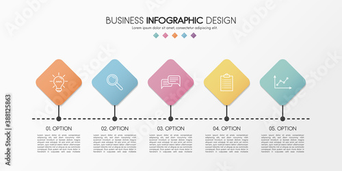 Business infograph with 5 steps. Timeline. Vector
