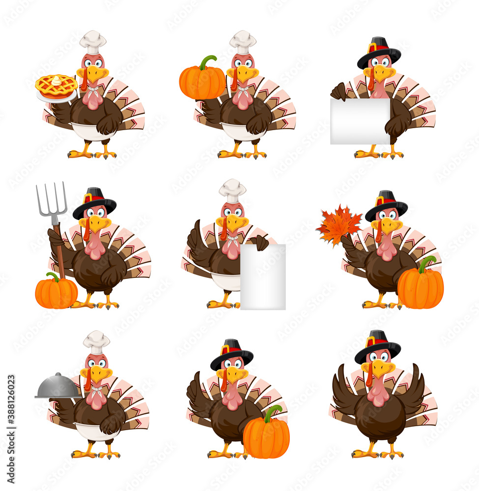 Naklejka Funny cartoon character Thanksgiving Turkey bird