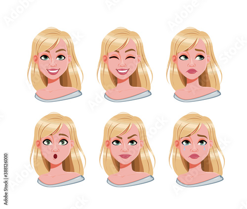 Face expressions of pretty blond woman