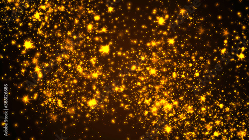 Bright golden sparklers on a dark brown background