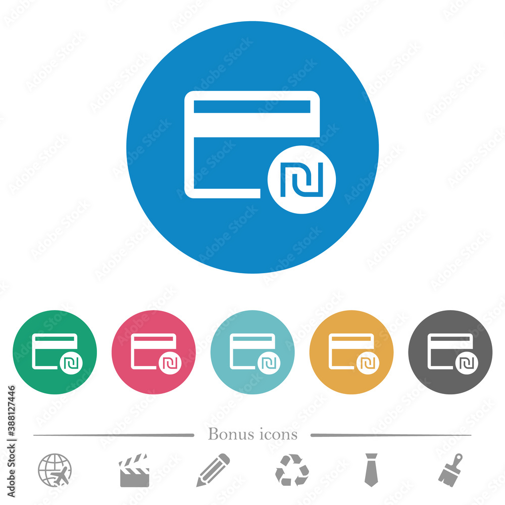 New Shekel credit card flat round icons New Shekel credit card flat round icons