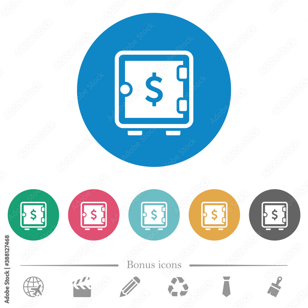 Dollar strong box flat round icons Dollar strong box flat round icons
