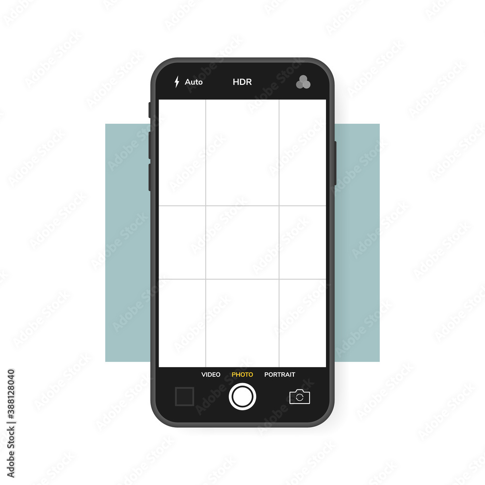 Mobile phone with camera interface. Mobile app application. Photo screen design template . Vector illustration graphic design