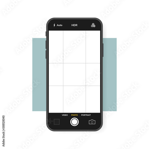 Mobile phone with camera interface. Mobile app application. Photo screen design template . Vector illustration graphic design