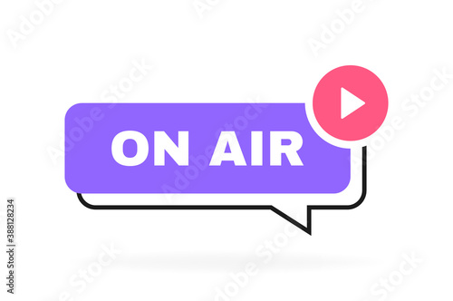 On air geometric message bubble with play button emblem. Logo design. Vector illustration