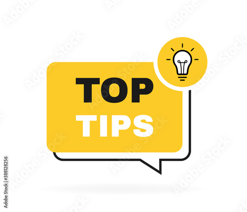 Top tips geometric message bubble with light bulb emblem. Logo design. Vector illustration