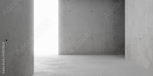 Abstract empty  modern concrete room with indirect lighting from back side wall - industrial interior background template  3D illustration