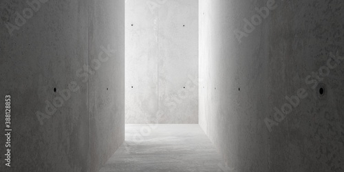 Abstract empty, modern concrete room or hallway with indirect lighting from back wall and rough floor - industrial interior background template