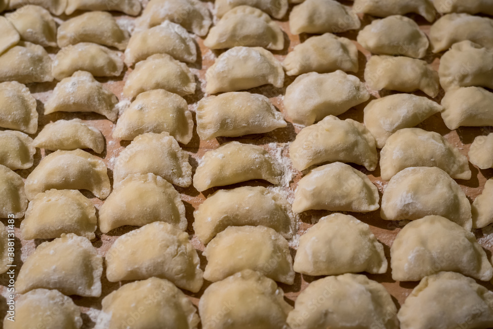 Traditonal Polish food called pierogi in raw form