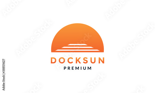 Obraz na plátně docks with sunset modern logo vector icon illustration