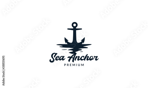 anchor with water sea silhouette logo vector icon illustration