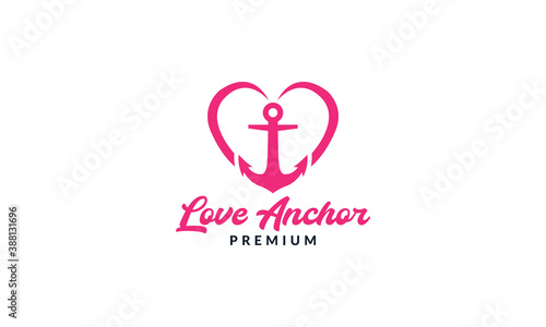 anchor with love or heart logo vector icon illustration