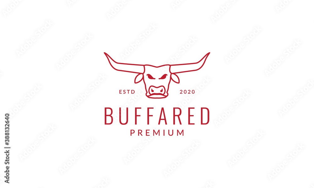 head buffalo long horn line outline logo vector icon illustration Stock ...
