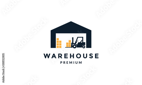 warehouse land forklift modern logo vector icon illustration