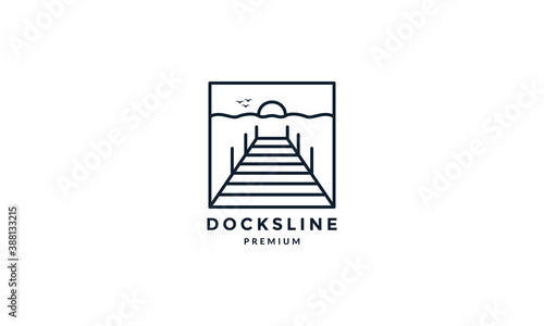 docks with sunset line outline simple logo vector icon illustration