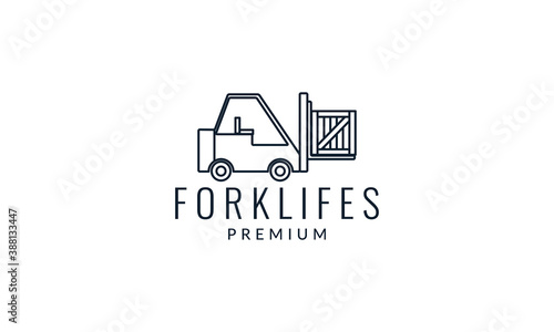 forklift with crate line outline  logo vector icon illustration