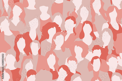 Women crowd abstract seamless pattern. Repetitive abstract vector illustration of women crowd. Women's Month, International Women's Day, Freedom, Independence, Equality.