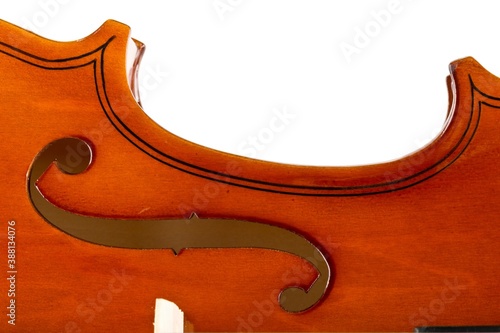 Obraz na plátně Close up macro of F hole on brown wooden fiddle or violin, classic musical instr