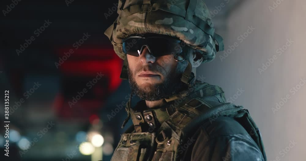 Bearded soldier in dark corridor Bearded soldier in dark corridor