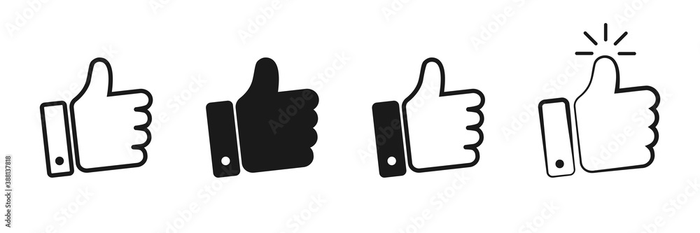 Thumbs up collection on white background. Isolated like icons in black. Outline finger up. Positive symbol set. Recommend and accept sign. Agree and reject pictogram. Vector EPS 10. Thumbs up collection on white background. Isolated like icons in black. Outline finger up. Positive symbol set. Recommend and accept sign. Agree and reject pictogram. Vector EPS 10.