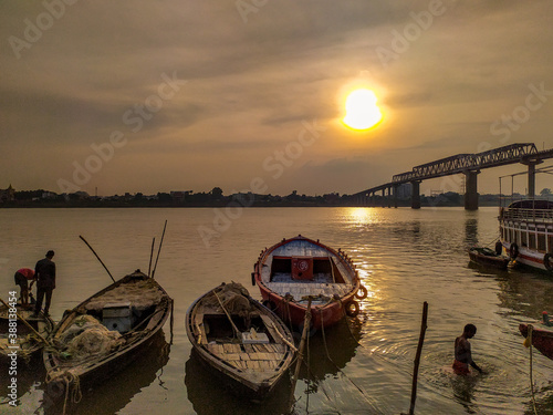 sunset on the river ganga at ramnagar varanasi || ramnagar varanasi photo