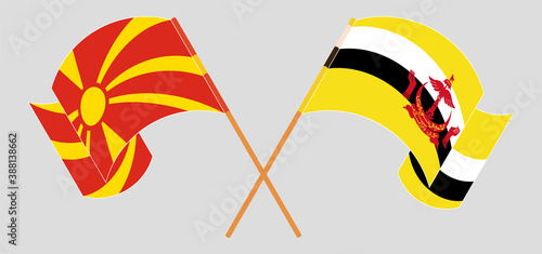 Crossed flags of Brunei and North Macedonia