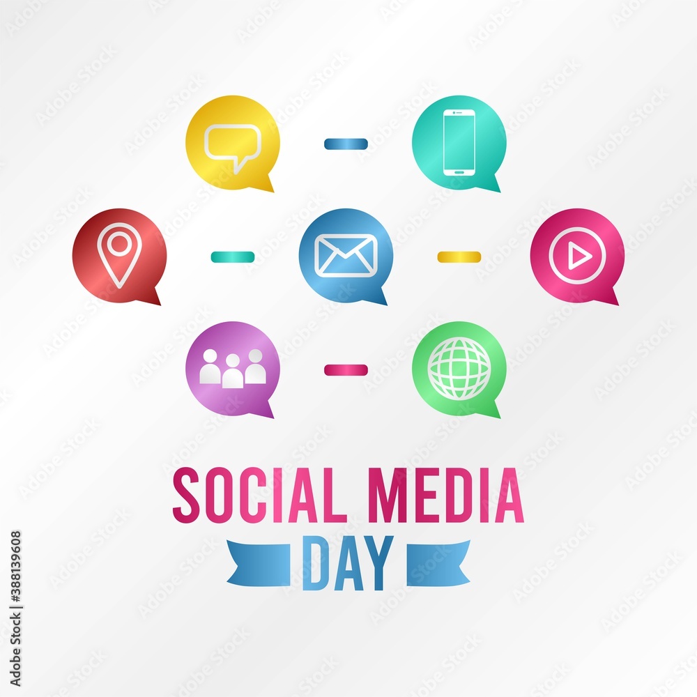 Social Media Day Vector Illustration.  Suitable for greeting card, poster and banner.