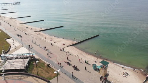 Aerial view of a Zelenogradsk, former Cranz, coastal resort, Zelenogradsky District, Kaliningrad Oblast, Russia, Sambian coastline, near Curonian Spit on the Baltic Sea, with beach and waterfront
 photo