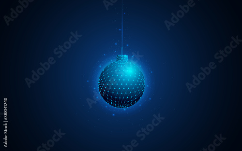 Christmas decorations on the tree, abstract ball, Christmas and New Year and Christmas tree decoration, celebrating winter holidays, 2021 vector illustration,wireframe, triangle, plexus, low poly,dot