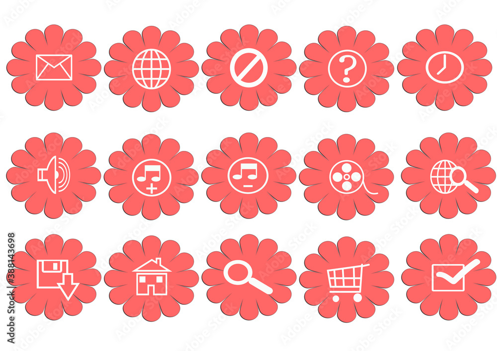 Web icon set in pink flower button, various icon set