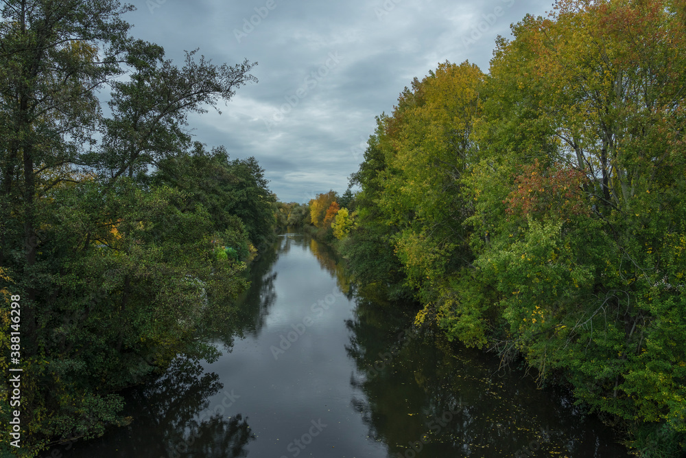 Fall season on the river Ilmenau near Lueneburg.