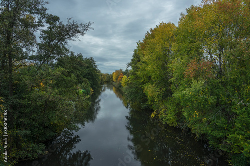 Fall season on the river Ilmenau near Lueneburg.