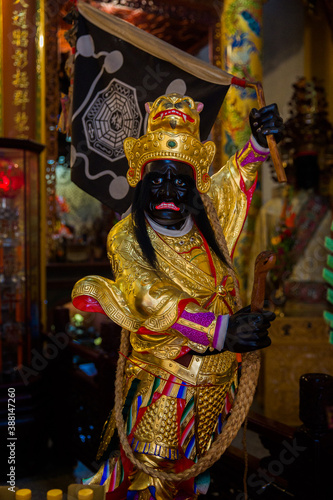Tainan, Taiwan, Asia, October 12, 2019 sculpture of a terrible ancient deity in a Taiwanese temple