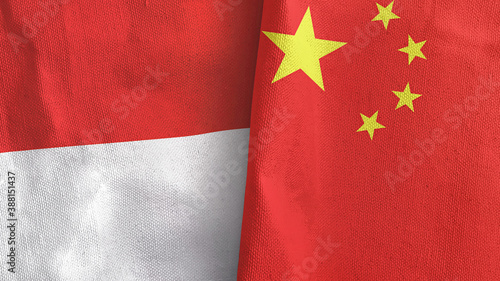 Canvas Print China and Indonesia two flags textile cloth 3D rendering