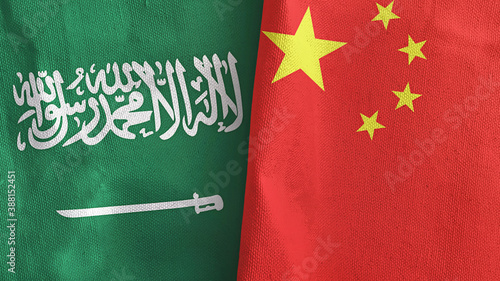 Canvas Print China and Saudi Arabia two flags textile cloth 3D rendering