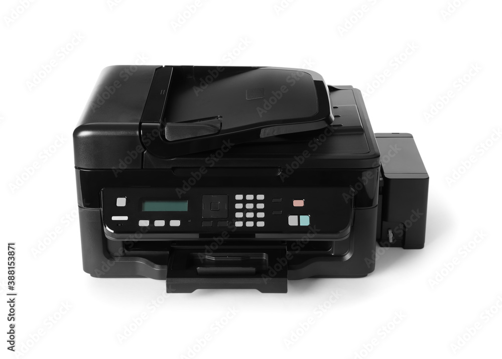 New modern multifunction printer isolated on white New modern multifunction printer isolated on white