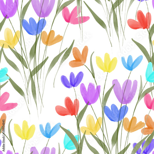Seamless pattern watercolor colorful floral and leaf © elsabenaa