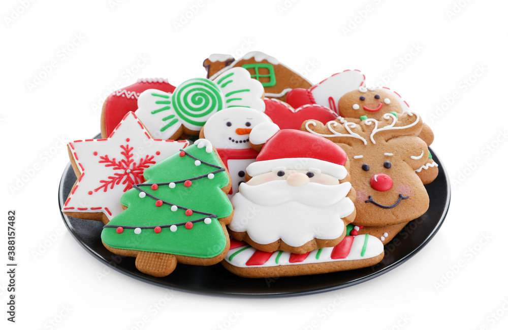 Delicious gingerbread Christmas cookies on white background Delicious gingerbread Christmas cookies on white background