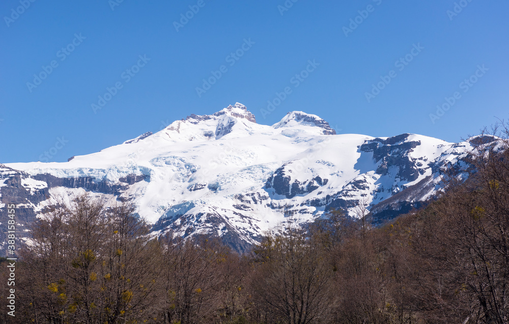 Best views of the Andes Mountains in Bariloche, Patagonia, Argentina. Tronador volcano. Nahuel Huapi National Park. South America.