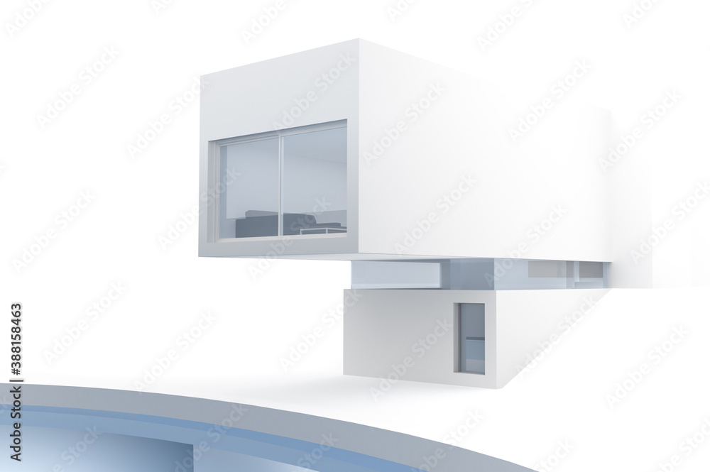 protruding part of a modern building in white