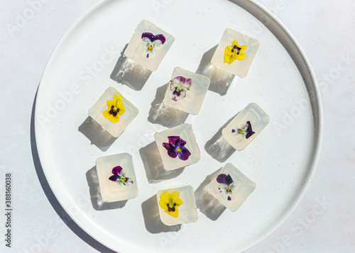 Japanese fruit jellies with edible flowers